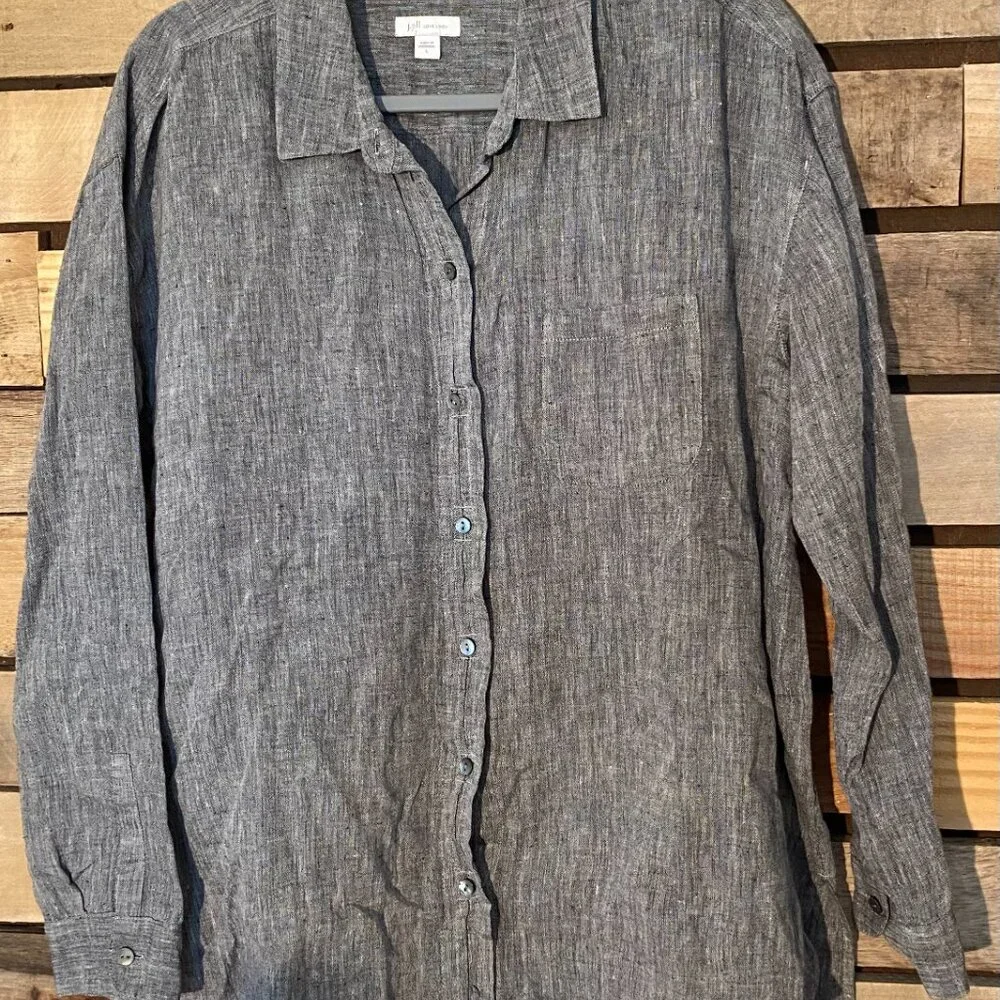 J. Jill Love Linen 100% Linen Gray Button Down Shirt Size L - Picture 5 of 14